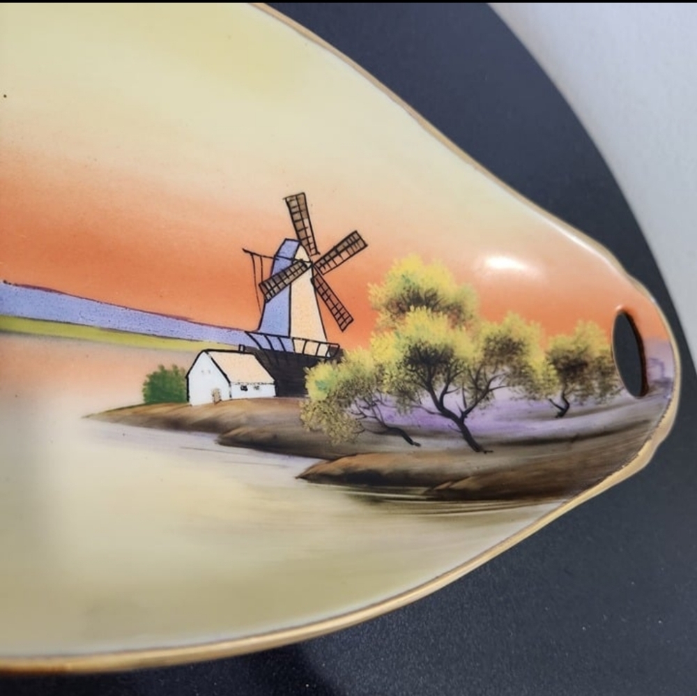 Hand Painted Noritake Oval Bowl, 2 Handles, Windmill - Picture 8 of 11
